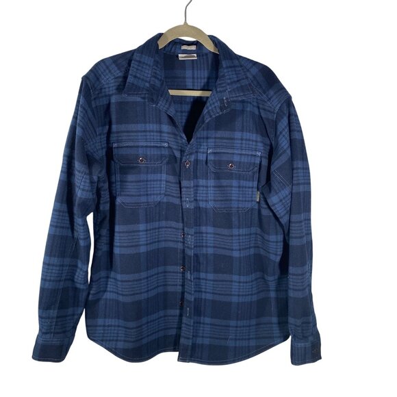 Columbia Mens Navy Blue Plaid Shirt jacket L Regular Fit Long Sleeve mid to heav - Picture 1 of 7